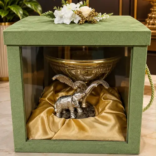 The Airavata Palm Pedestal Bowl With Velvet Box - Image 2