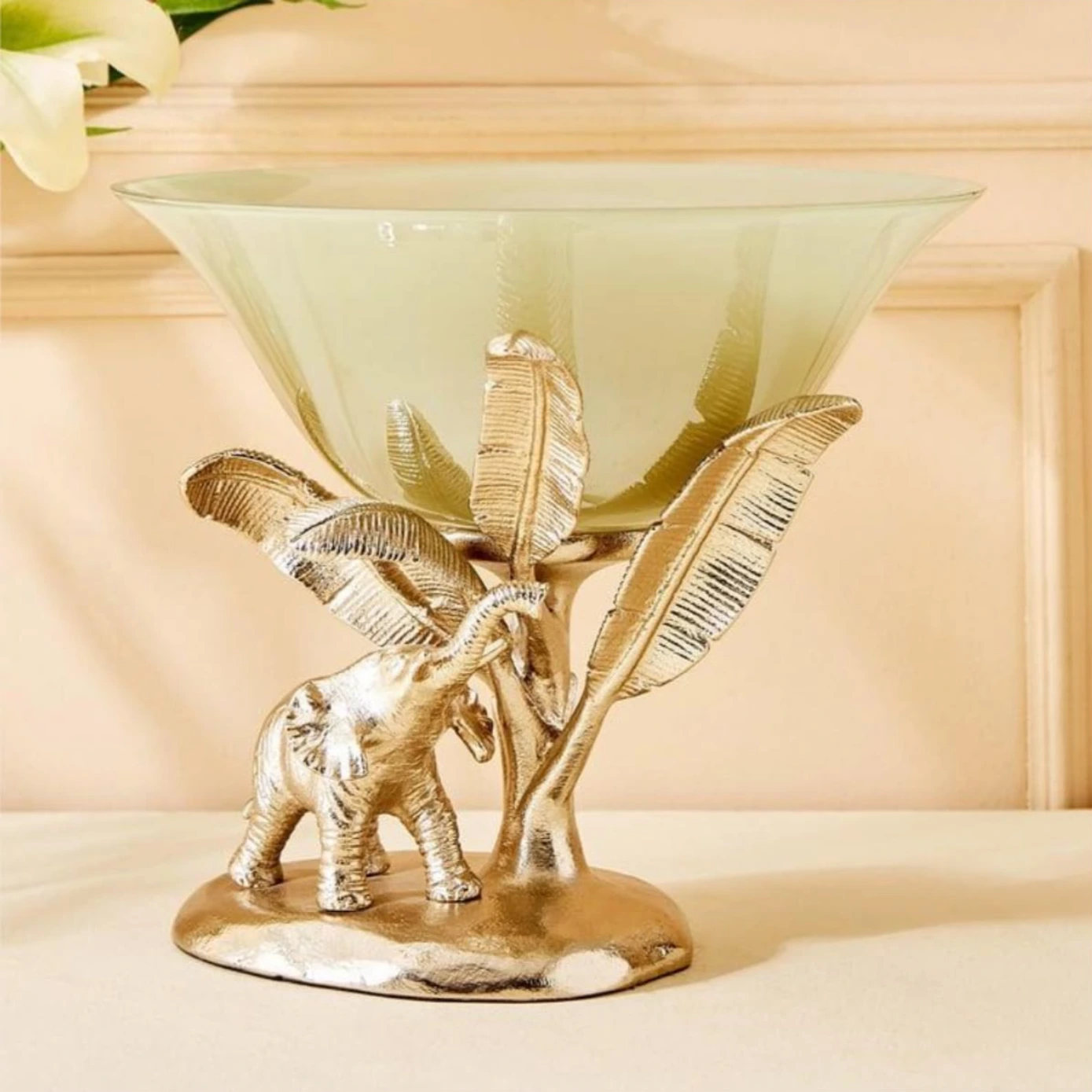 The Airavata Palm Pedestal Bowl With Velvet Box