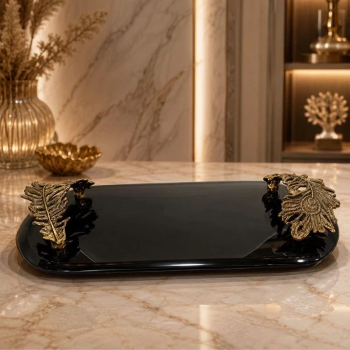 The Onyx & Gold Plume Tray
